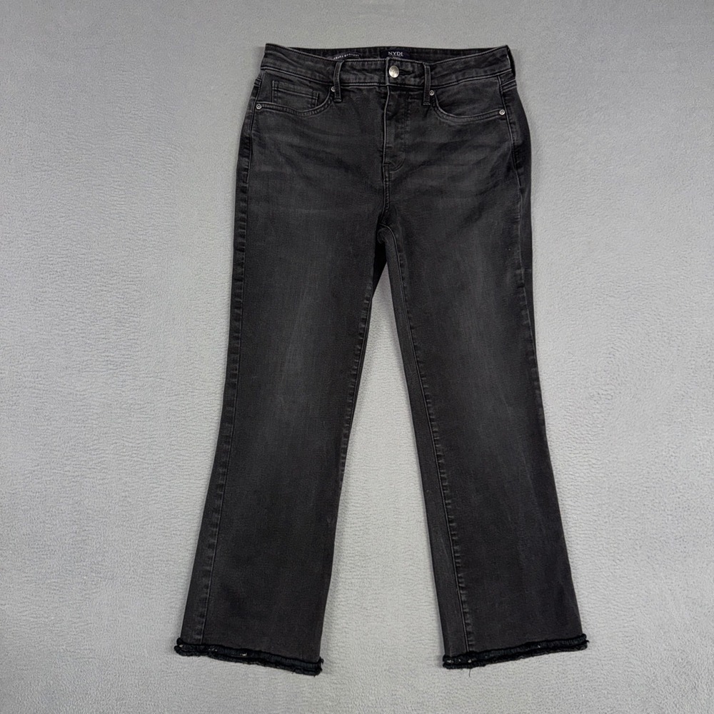 NYDJ Jeans Womens 6 Black Barbara Bootcut Cropped Casual Raw Hem Lift Tuck Denim